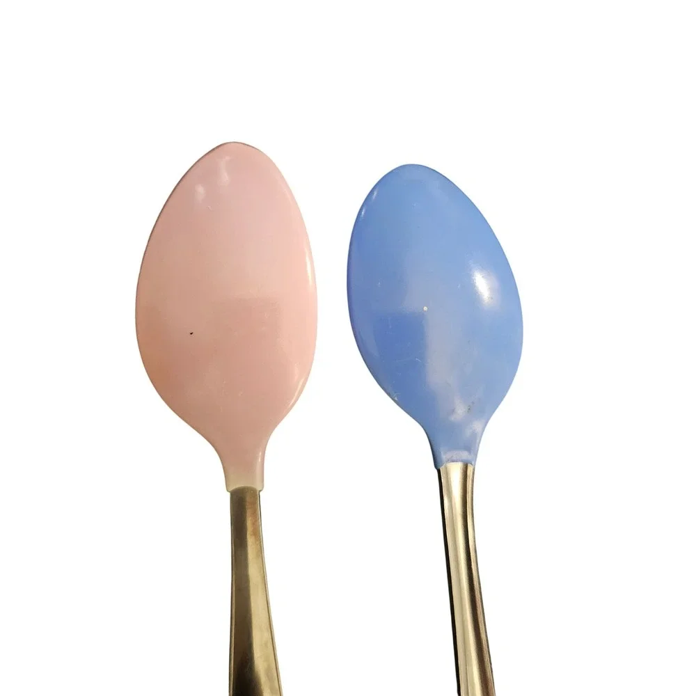 Vintage Munchkin & The First Years Baby Spoons Stainless Pink Hearts Blue Set